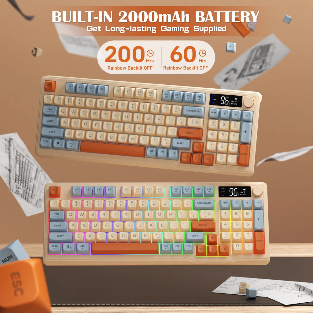 ZIYOU LANG Kabellose Gaming-Tastatur – Mit Display & Multifunktions-Drehknopf, Bluetooth/2.4 GHz, Leise Membrantasten & 3000 mAh Akku