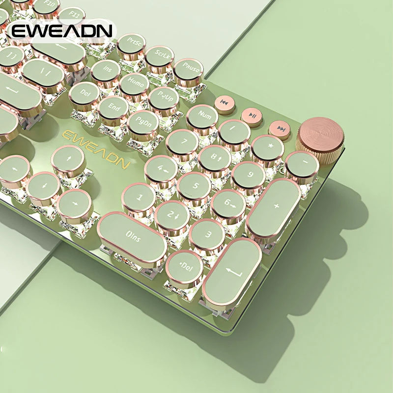 EWEADN V20 Mechanische Gaming-Tastatur – Retro Typewriter Design mit 104 Rundtasten & Weißer LED-Hintergrundbeleuchtung