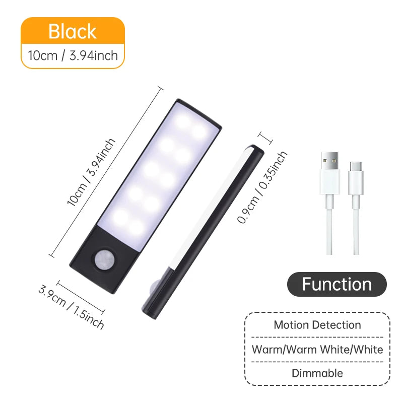Kabellose LED Nachtlicht mit Bewegungssensor – USB Wiederaufladbare Schranklampe, Unterbau-Licht für Küche, Schlafzimmer & Flur