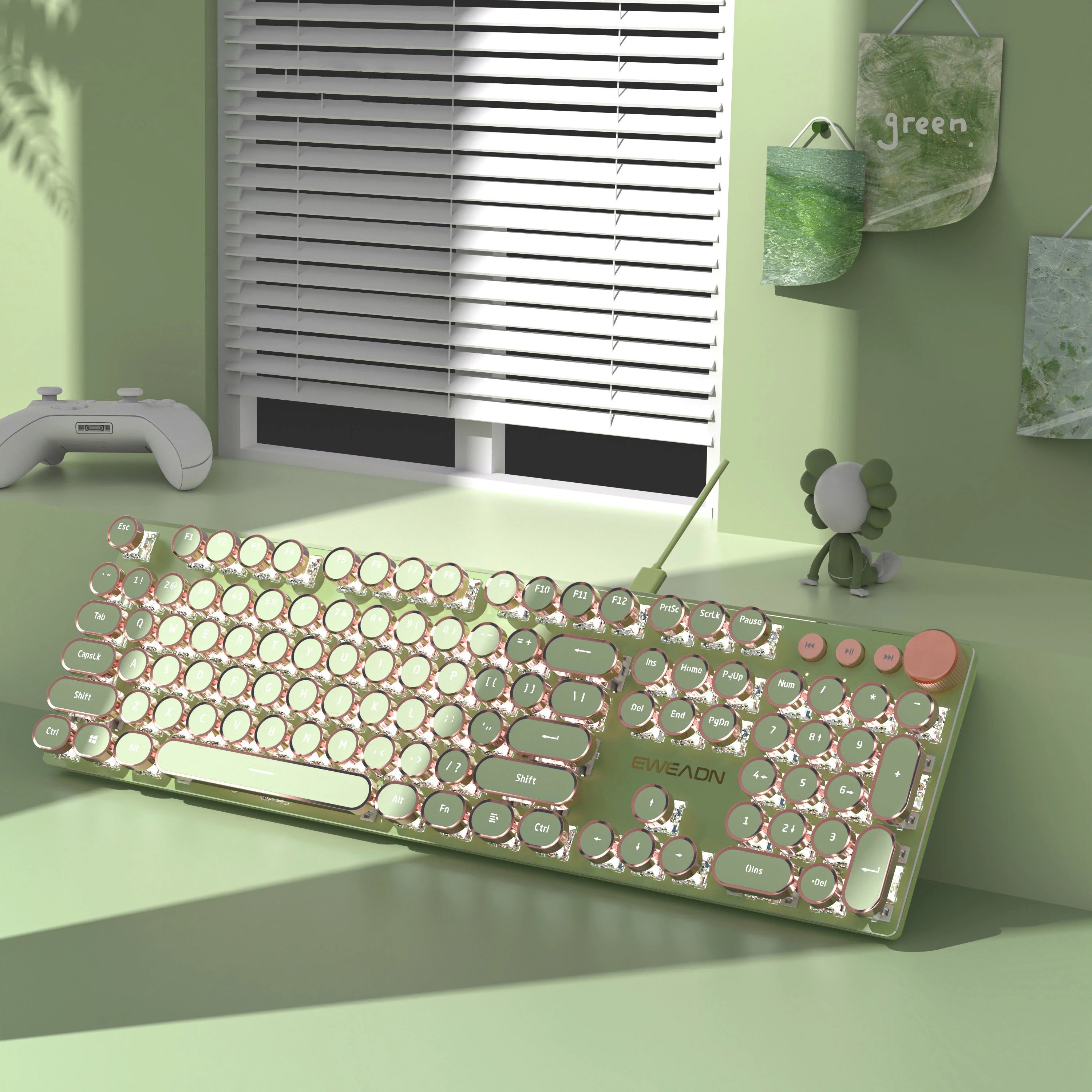 EWEADN V20 Mechanische Gaming-Tastatur – Retro Typewriter Design mit 104 Rundtasten & Weißer LED-Hintergrundbeleuchtung