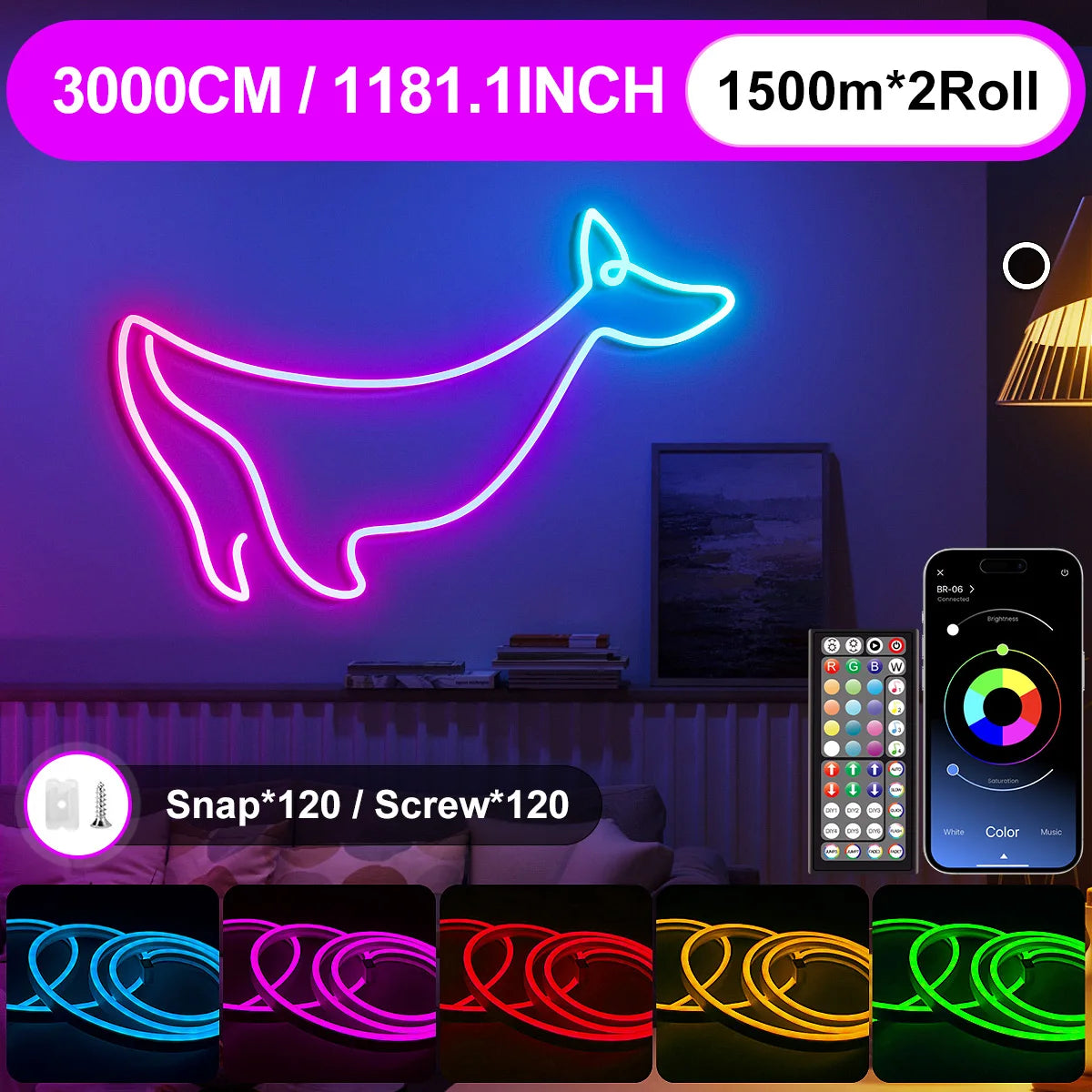 LED Neon Rope Lights with App/Remote Control, 24V Music Sync Waterproof Flexible DIY Design RGB Strip Lights for Bedroom Party