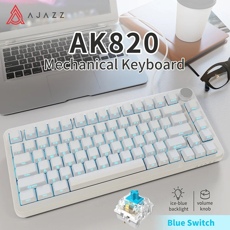AJAZZ AK820PRO Mechanische Tastatur – 75% Layout, Dreifachmodus (2.4G / Bluetooth / Kabel), PBT-Keycaps, Hot-Swap & Gasket-Mount-Design