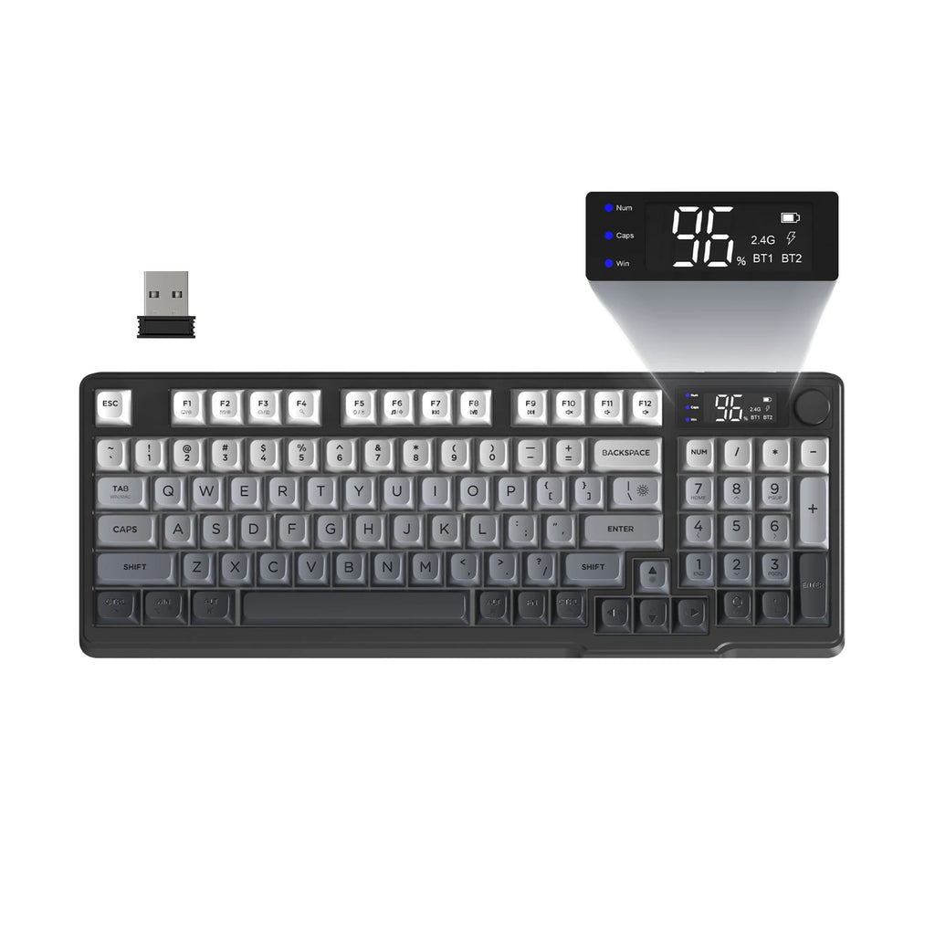 ZIYOU LANG Kabellose Gaming-Tastatur – Mit Display & Multifunktions-Drehknopf, Bluetooth/2.4 GHz, Leise Membrantasten & 3000 mAh Akku