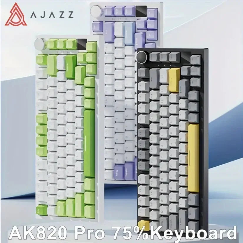 AJAZZ AK820PRO Mechanische Tastatur – 75% Layout, Dreifachmodus (2.4G / Bluetooth / Kabel), PBT-Keycaps, Hot-Swap & Gasket-Mount-Design