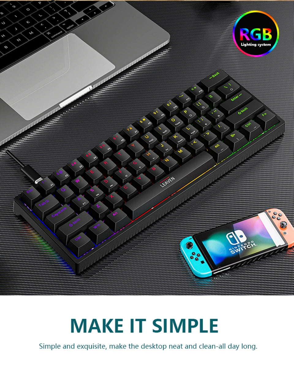 K620 Mini Mechanische Gaming-Tastatur – 60 % Layout, 61 Tasten, RGB, Hot-Swap & PBT-Keycaps, USB-C Kabelanschluss