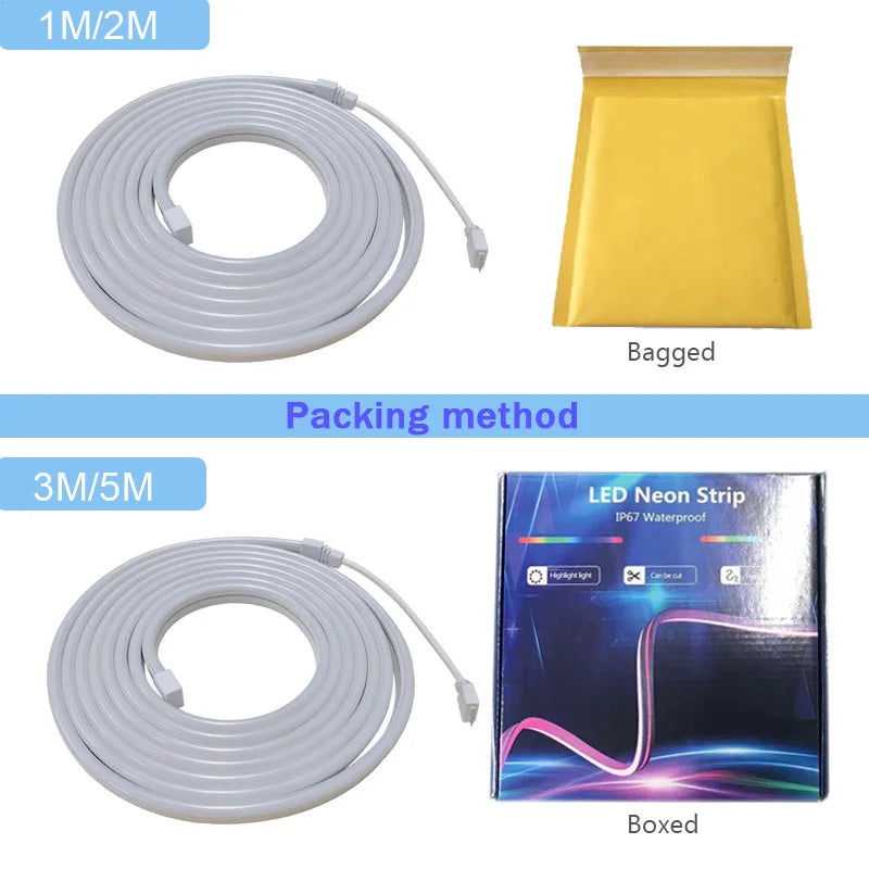 Smart RGB Neon LED Streifen – Wasserdichtes USB Lichtband 1–5 m, Tuya App & Fernbedienung, Flexibles DIY Design für Neon Dekoration & Beleuchtung