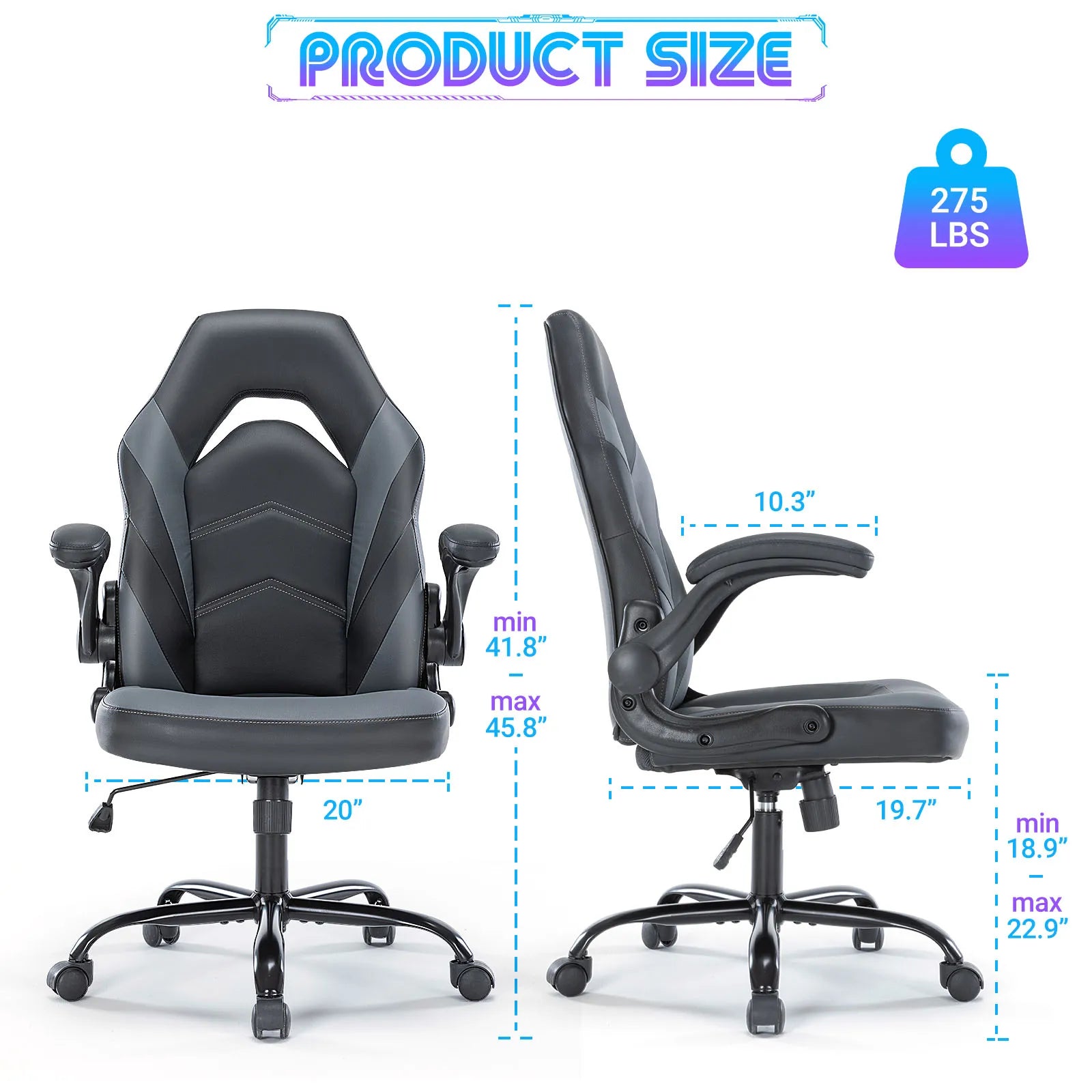 JHK Ergonomischer Gaming- & Bürostuhl – Verstellbarer PU-Ledersessel mit Klappbaren Armlehnen und Racing-Design