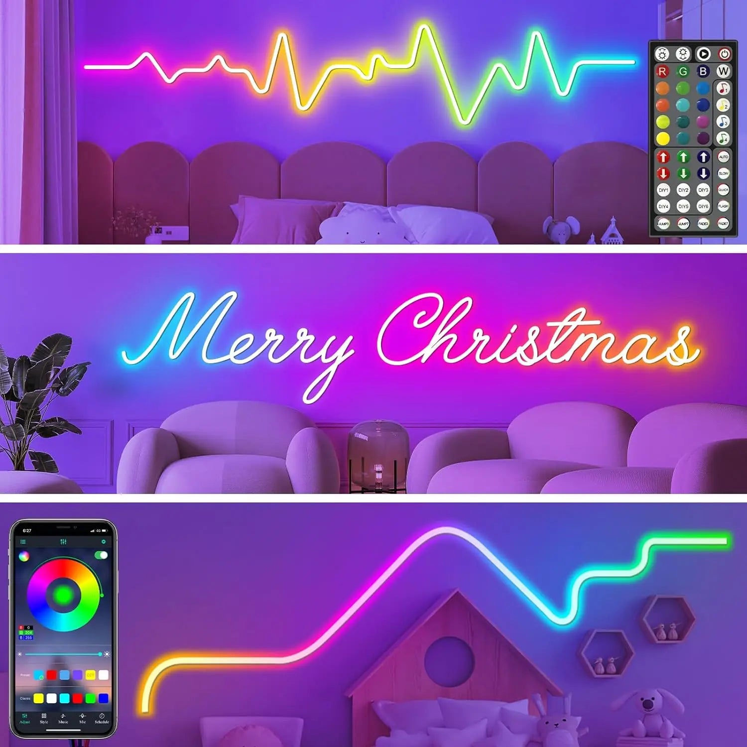 Flexible RGB Neon LED Seillichter – Mit App & Fernbedienung, Mehrfarbige IP65 Außenbeleuchtung, Deko-Licht für Haus, Garten & Zimmer