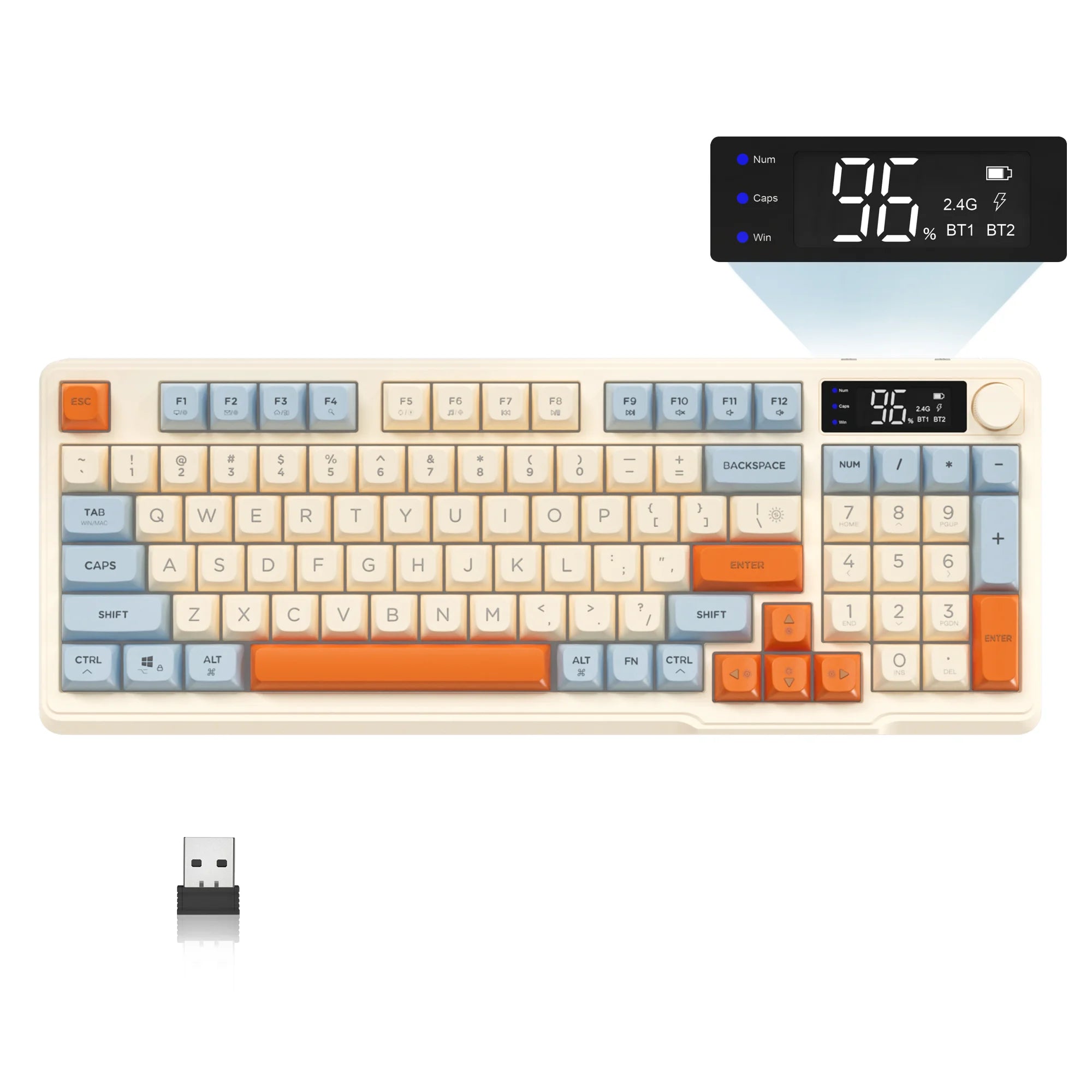 ZIYOU LANG Kabellose Gaming-Tastatur – Mit Display & Multifunktions-Drehknopf, Bluetooth/2.4 GHz, Leise Membrantasten & 3000 mAh Akku