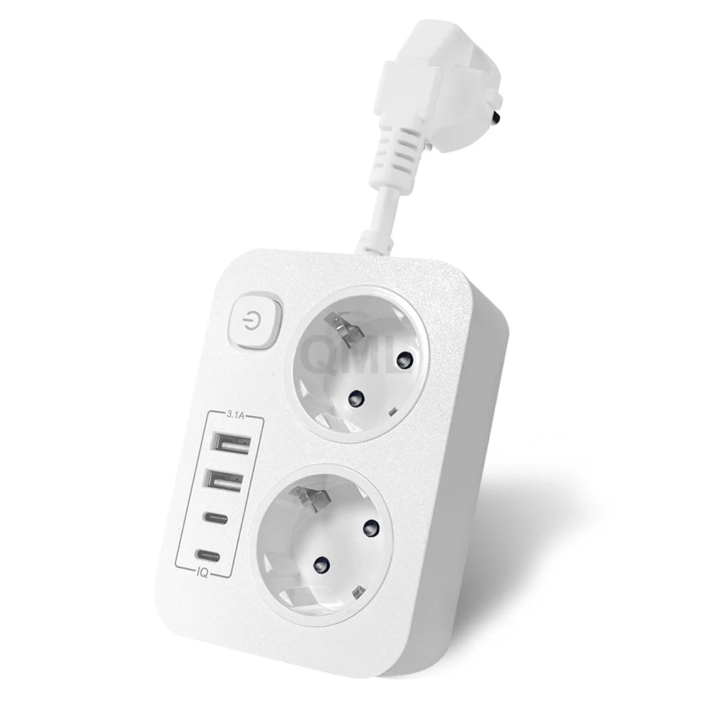 EU-Stecker Mehrfachsteckdose 3250 W 13 A 250 V – 2 Schuko-Steckdosen mit 2 USB & 2 Type-C-Anschlüssen, Sicherheitsschalter