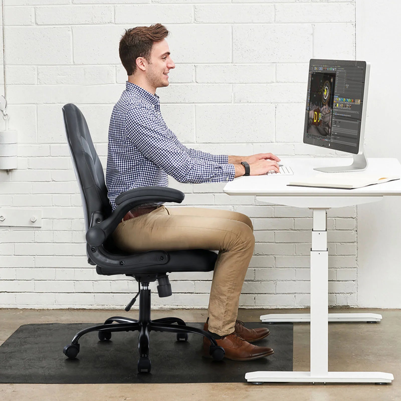 JHK Ergonomischer Gaming- & Bürostuhl – Verstellbarer PU-Ledersessel mit Klappbaren Armlehnen und Racing-Design