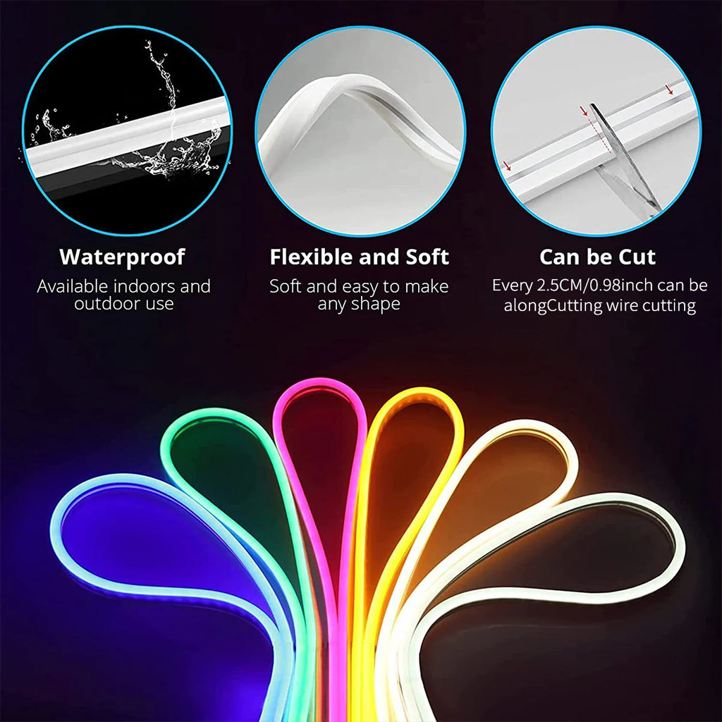 LED Neon Rope Lights with App/Remote Control, 24V Music Sync Waterproof Flexible DIY Design RGB Strip Lights for Bedroom Party