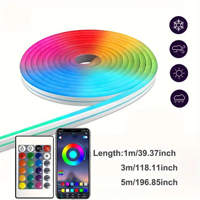 Smart RGB Neon LED Streifen – Wasserdichtes USB Lichtband 1–5 m, Tuya App & Fernbedienung, Flexibles DIY Design für Neon Dekoration & Beleuchtung