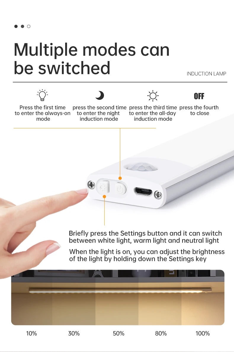 Kabellose LED Nachtlicht mit Bewegungssensor – USB Wiederaufladbare Schranklampe, Unterbau-Licht für Küche, Schlafzimmer & Flur