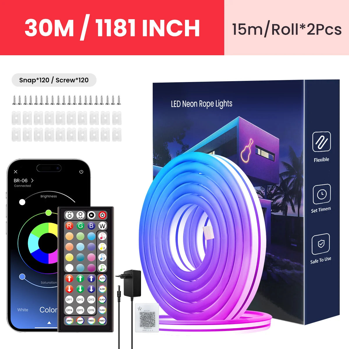Flexible RGB Neon LED Seillichter – Mit App & Fernbedienung, Mehrfarbige IP65 Außenbeleuchtung, Deko-Licht für Haus, Garten & Zimmer
