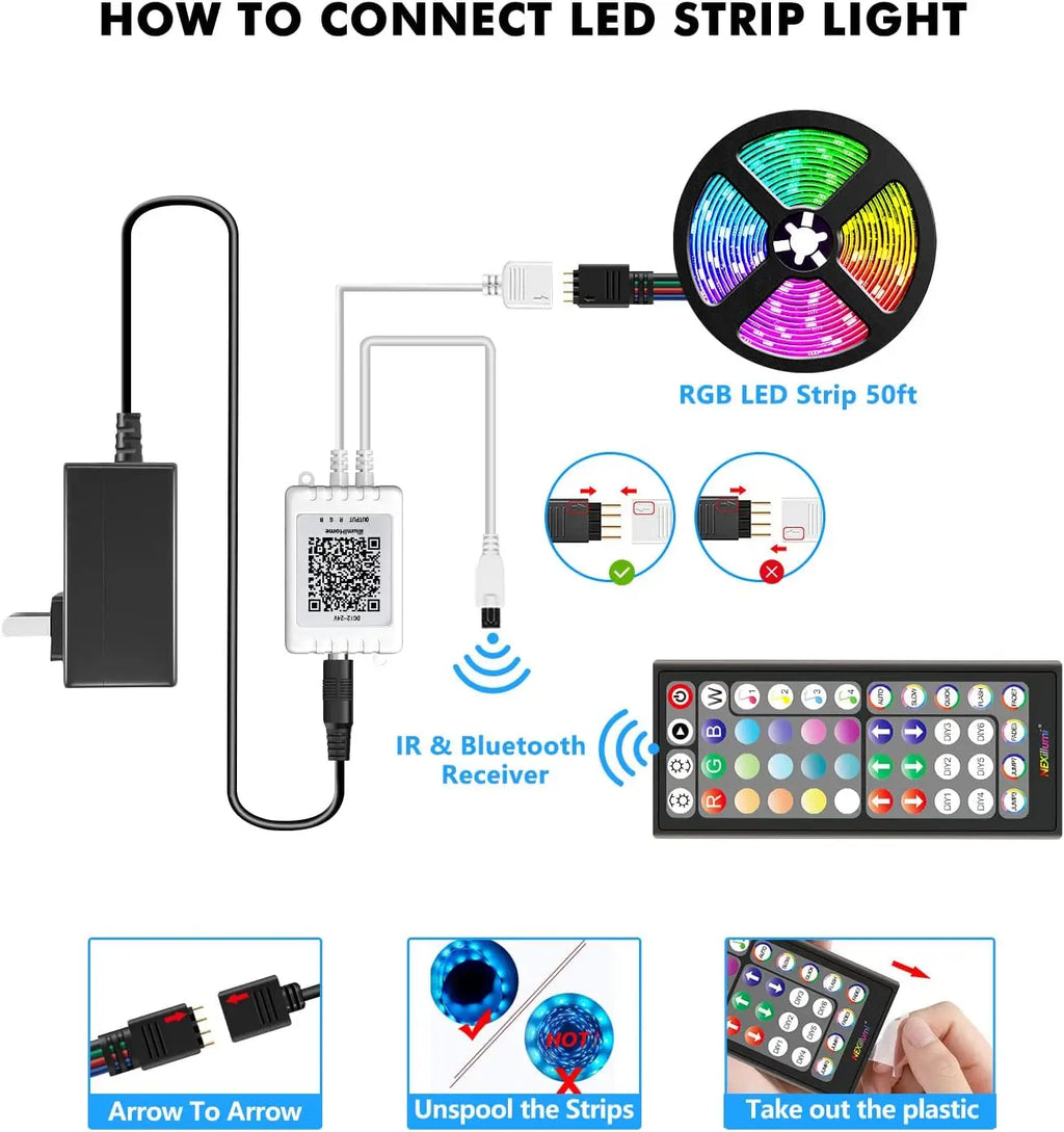 Mexllex RGB LED Streifen 15–30 m – Mit App & Fernbedienung, Musik-Synchronisation, Timer & Farbwechsel, Dimmbar für Gaming & Deko