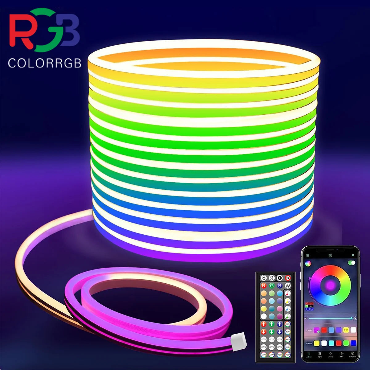 Flexible RGB Neon LED Seillichter – Mit App & Fernbedienung, Mehrfarbige IP65 Außenbeleuchtung, Deko-Licht für Haus, Garten & Zimmer