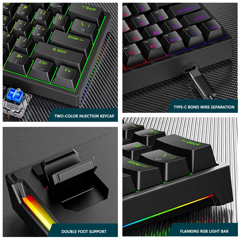 K620 Mini Mechanische Gaming-Tastatur – 60 % Layout, 61 Tasten, RGB, Hot-Swap & PBT-Keycaps, USB-C Kabelanschluss