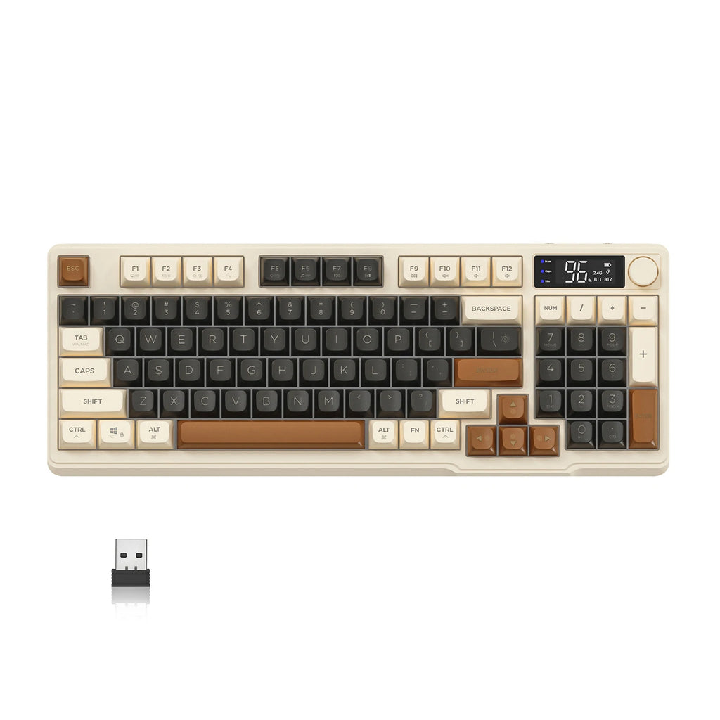 ZIYOU LANG Kabellose Gaming-Tastatur – Mit Display & Multifunktions-Drehknopf, Bluetooth/2.4 GHz, Leise Membrantasten & 3000 mAh Akku