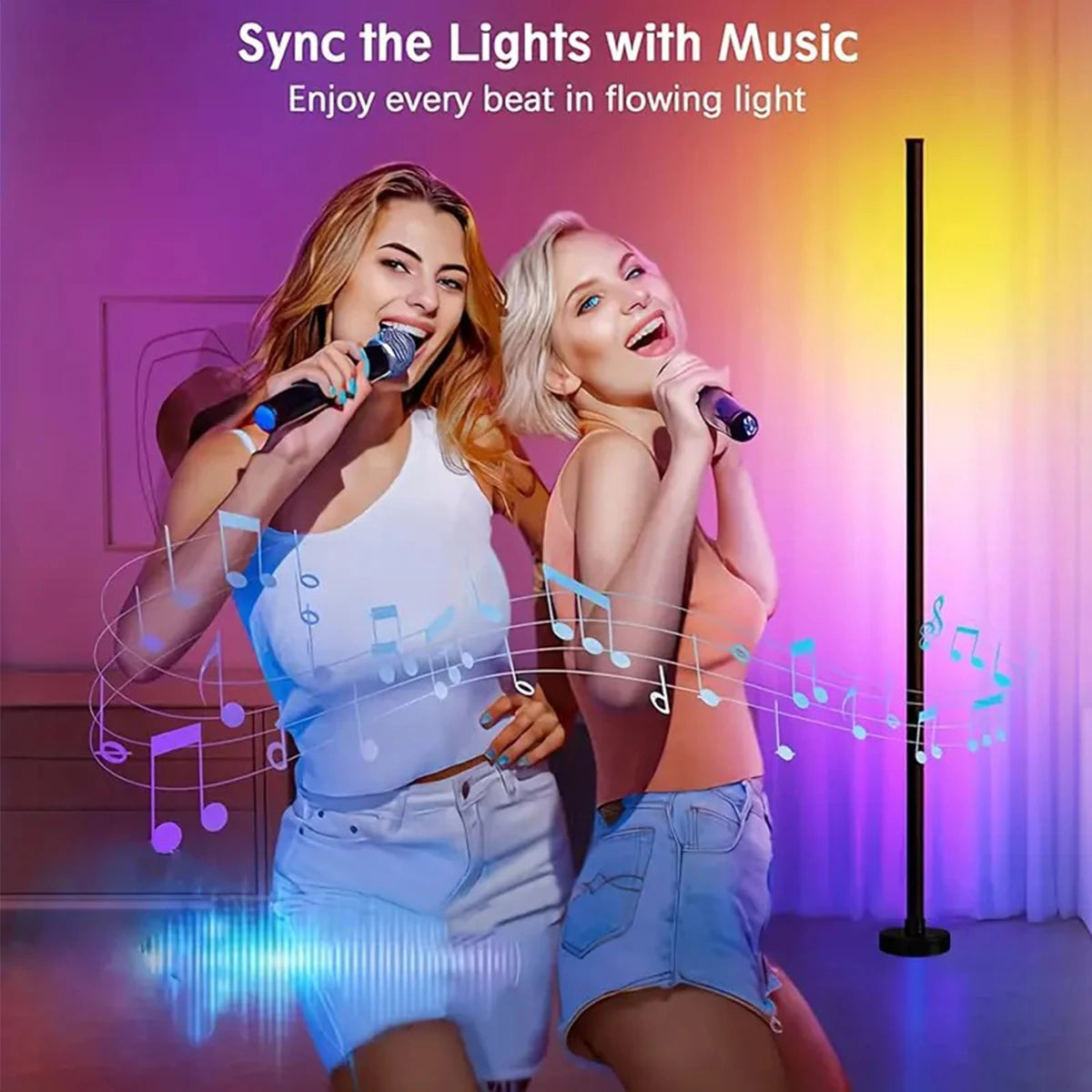 EISSLOLY 2er Set Intelligente RGB Stehlampen – App-Steuerung, Musik-Synchronisation & Eckbeleuchtung, Smart LED Stimmungslicht für Wohnzimmer & Gaming