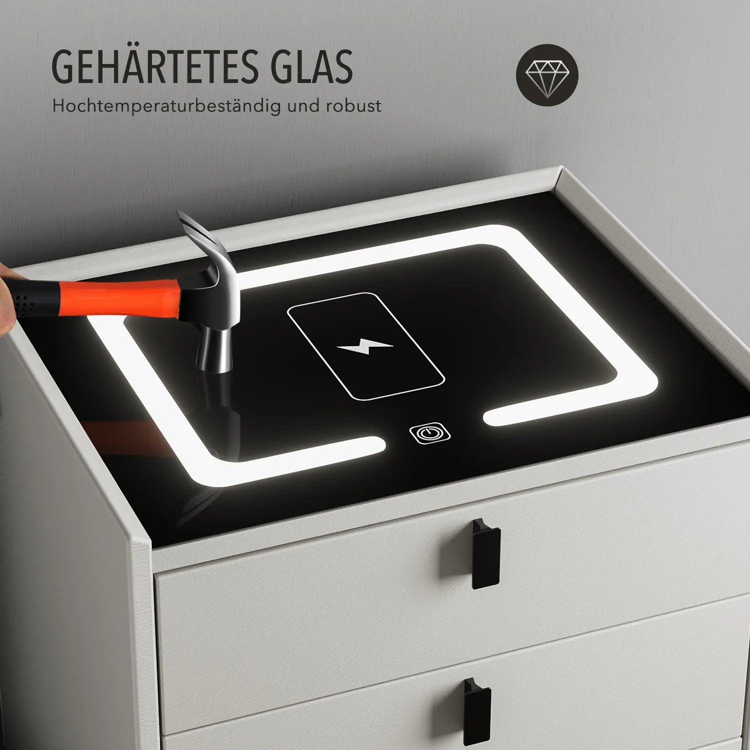 Oyajia Smart Nachttisch mit LED-Beleuchtung & Kabellosem Laden – Nachtschrank mit 2 Schubladen für Schlafzimmer & Wohnzimmer