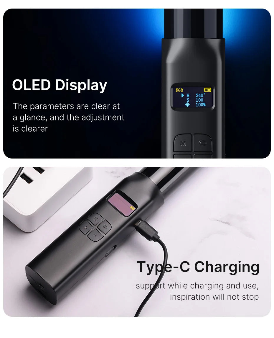Ulanzi VL119 Handheld RGB Lichtstab – Tragbare LED Stick Light 50 cm, CRI 95+, 2500K–9000K, Wiederaufladbare Studio-Fotolampe