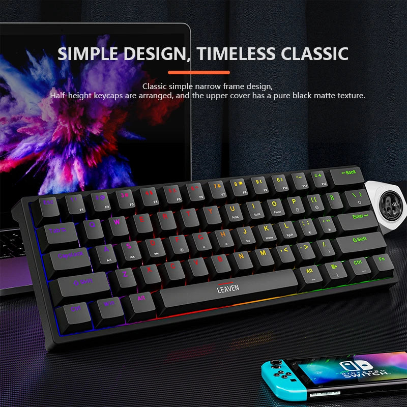 K620 Mini Mechanische Gaming-Tastatur – 60 % Layout, 61 Tasten, RGB, Hot-Swap & PBT-Keycaps, USB-C Kabelanschluss