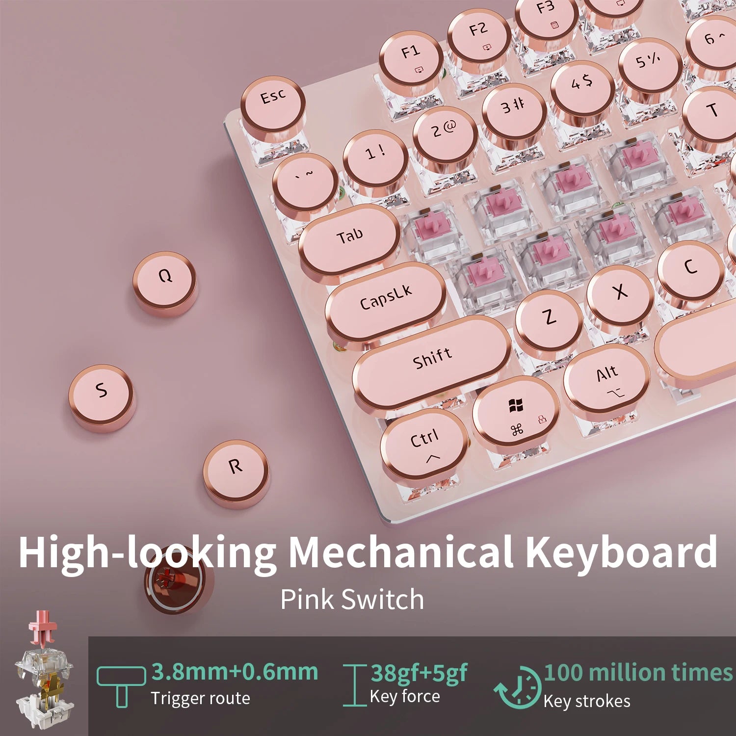 EWEADN V20 Mechanische Gaming-Tastatur – Retro Typewriter Design mit 104 Rundtasten & Weißer LED-Hintergrundbeleuchtung