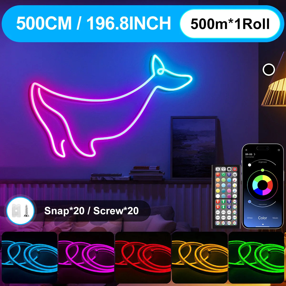 LED Neon Rope Lights with App/Remote Control, 24V Music Sync Waterproof Flexible DIY Design RGB Strip Lights for Bedroom Party