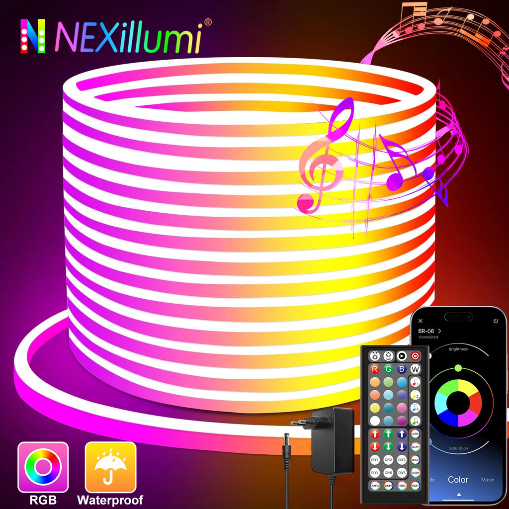 Flexible RGB Neon LED Seillichter – Mit App & Fernbedienung, Mehrfarbige IP65 Außenbeleuchtung, Deko-Licht für Haus, Garten & Zimmer