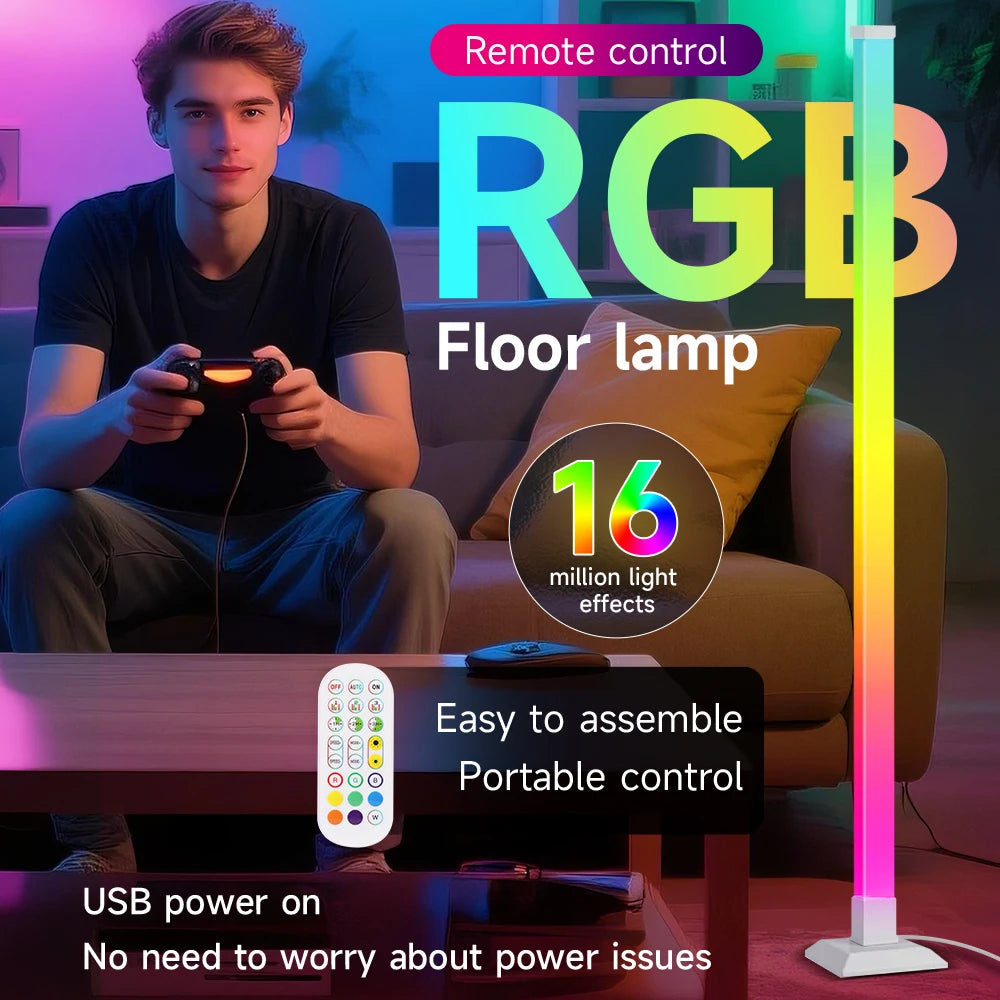 RGB Stehlampe 150 cm – Mit Fernbedienung, 16 Farben Deko-Stehleuchte für Wohnzimmer, Schlafzimmer & Esszimmer