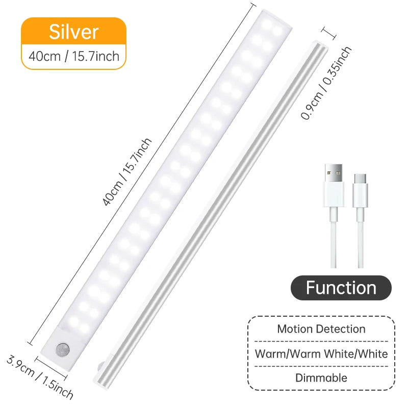 Kabellose LED Nachtlicht mit Bewegungssensor – USB Wiederaufladbare Schranklampe, Unterbau-Licht für Küche, Schlafzimmer & Flur