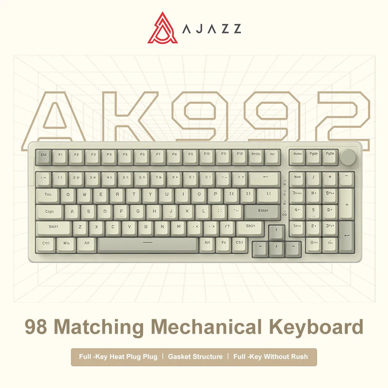 Ajazz AK992 Mechanische Tastatur – 98 Tasten, Hot-Swap, USB-Kabel & Multifunktions-Drehknopf, Vollformat Gaming Keyboard