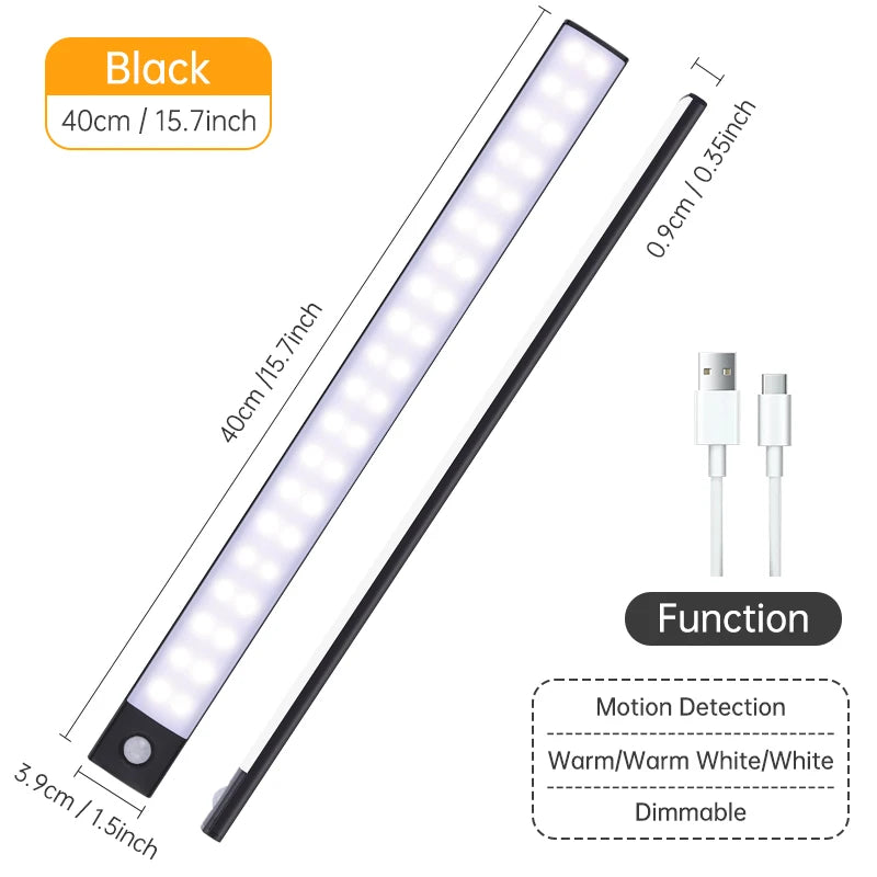 Kabellose LED Nachtlicht mit Bewegungssensor – USB Wiederaufladbare Schranklampe, Unterbau-Licht für Küche, Schlafzimmer & Flur