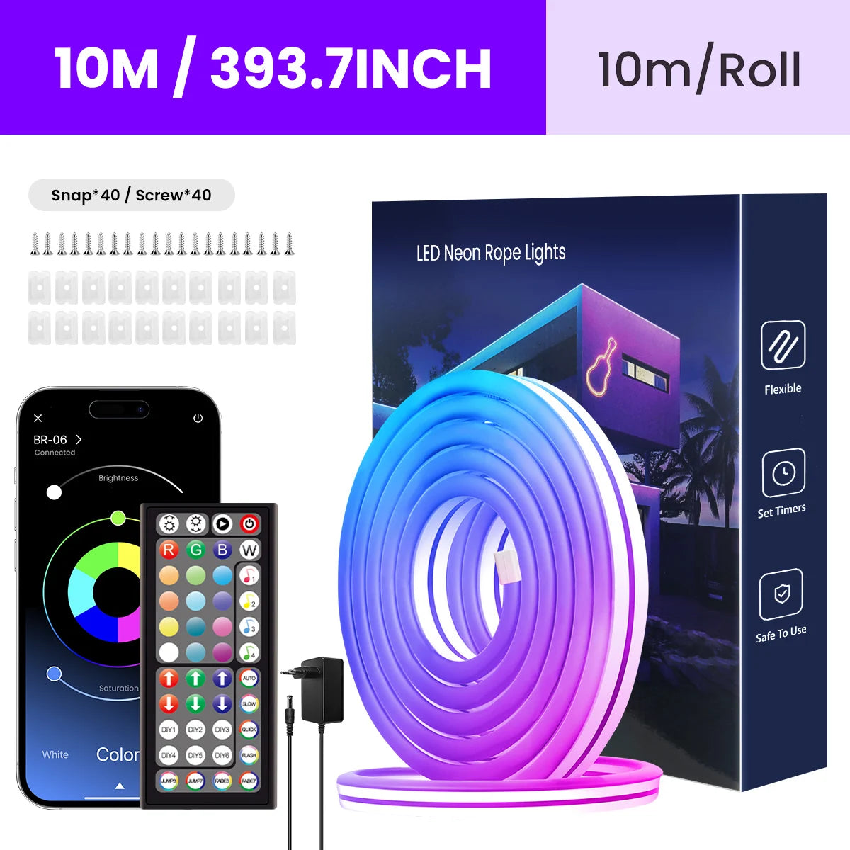 Flexible RGB Neon LED Seillichter – Mit App & Fernbedienung, Mehrfarbige IP65 Außenbeleuchtung, Deko-Licht für Haus, Garten & Zimmer