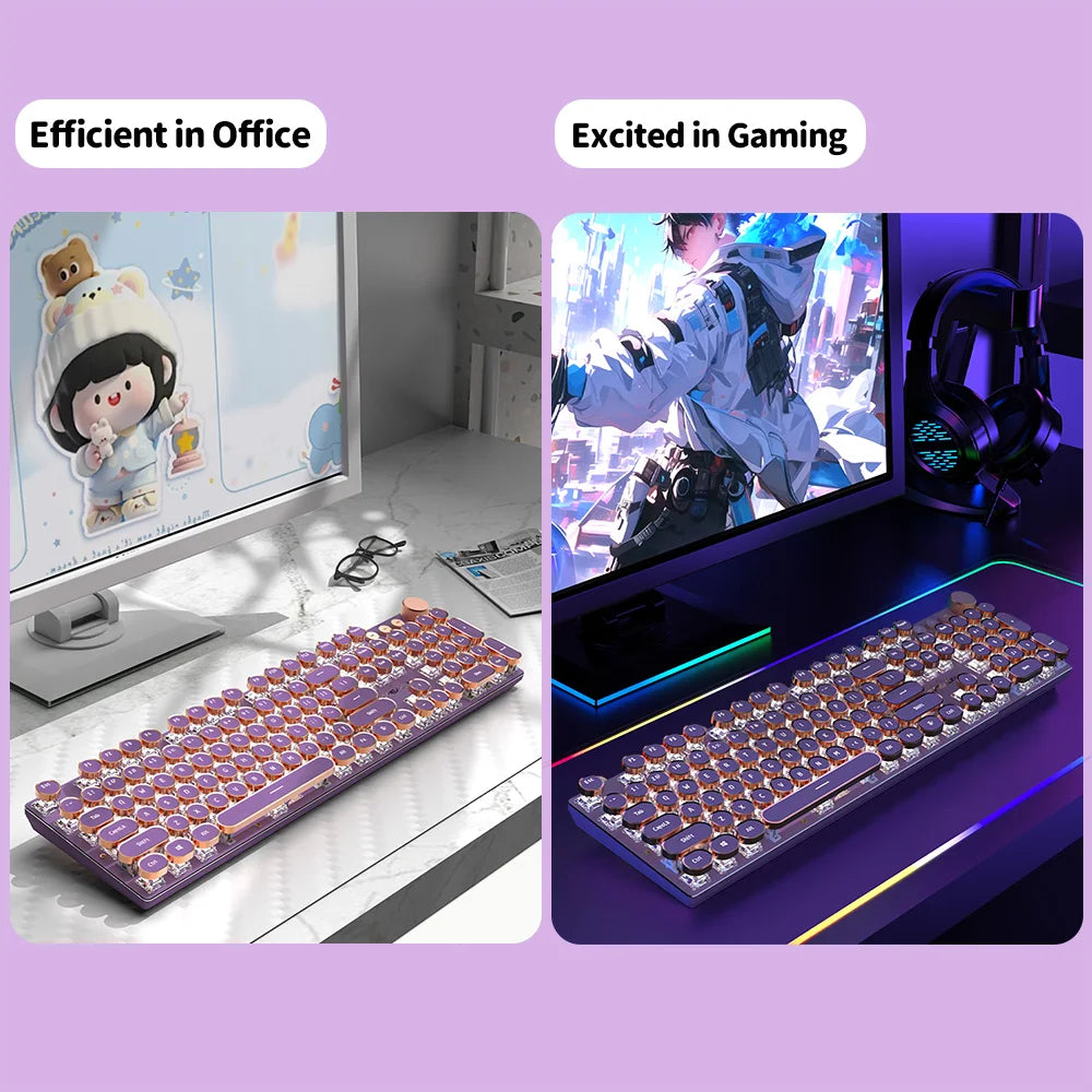 EWEADN V20 Mechanische Gaming-Tastatur – Retro Typewriter Design mit 104 Rundtasten & Weißer LED-Hintergrundbeleuchtung
