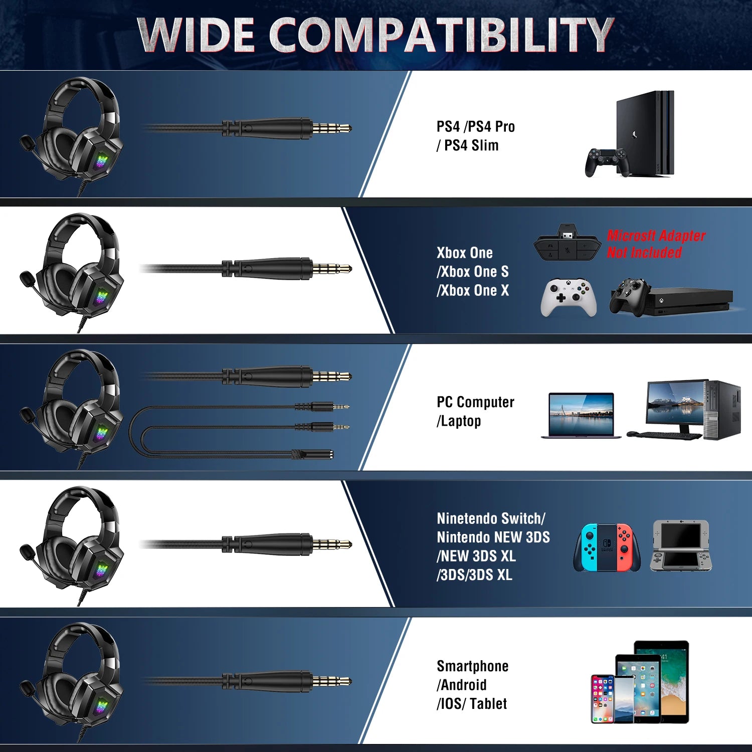 Onikuma K8 RGB Gaming-Headset – Flexibles HD-Mikrofon, Over-Ear, Surround Sound, RGB-Licht, Kabelgebunden für PC & Xbox