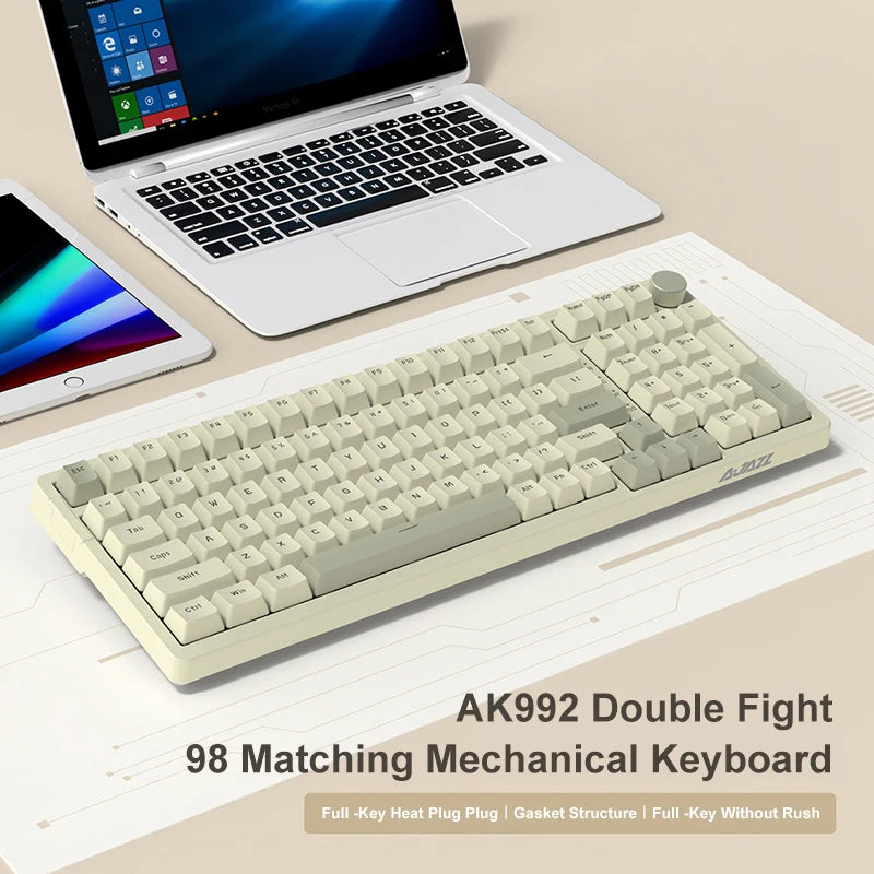 Ajazz AK992 Mechanische Tastatur – 98 Tasten, Hot-Swap, USB-Kabel & Multifunktions-Drehknopf, Vollformat Gaming Keyboard