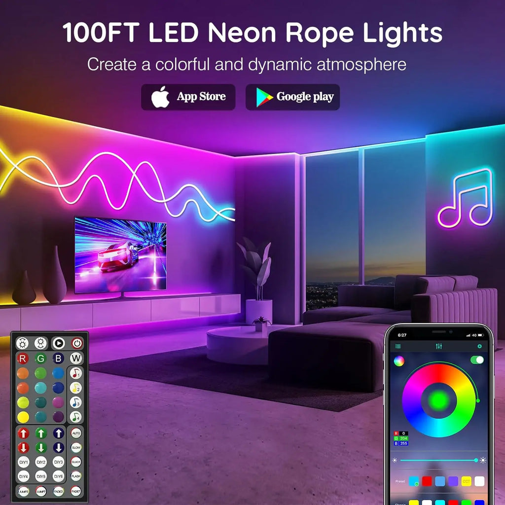 Flexible RGB Neon LED Seillichter – Mit App & Fernbedienung, Mehrfarbige IP65 Außenbeleuchtung, Deko-Licht für Haus, Garten & Zimmer