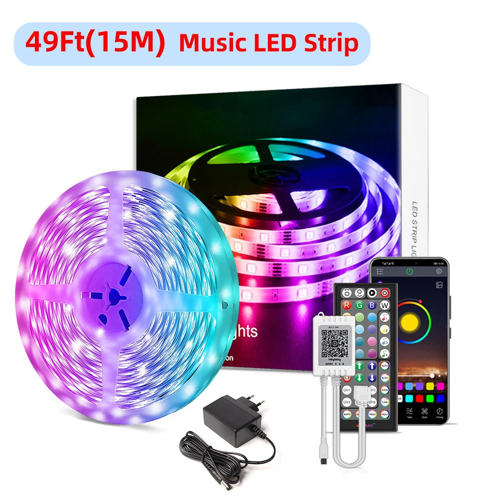 Mexllex RGB LED Streifen 15–30 m – Mit App & Fernbedienung, Musik-Synchronisation, Timer & Farbwechsel, Dimmbar für Gaming & Deko