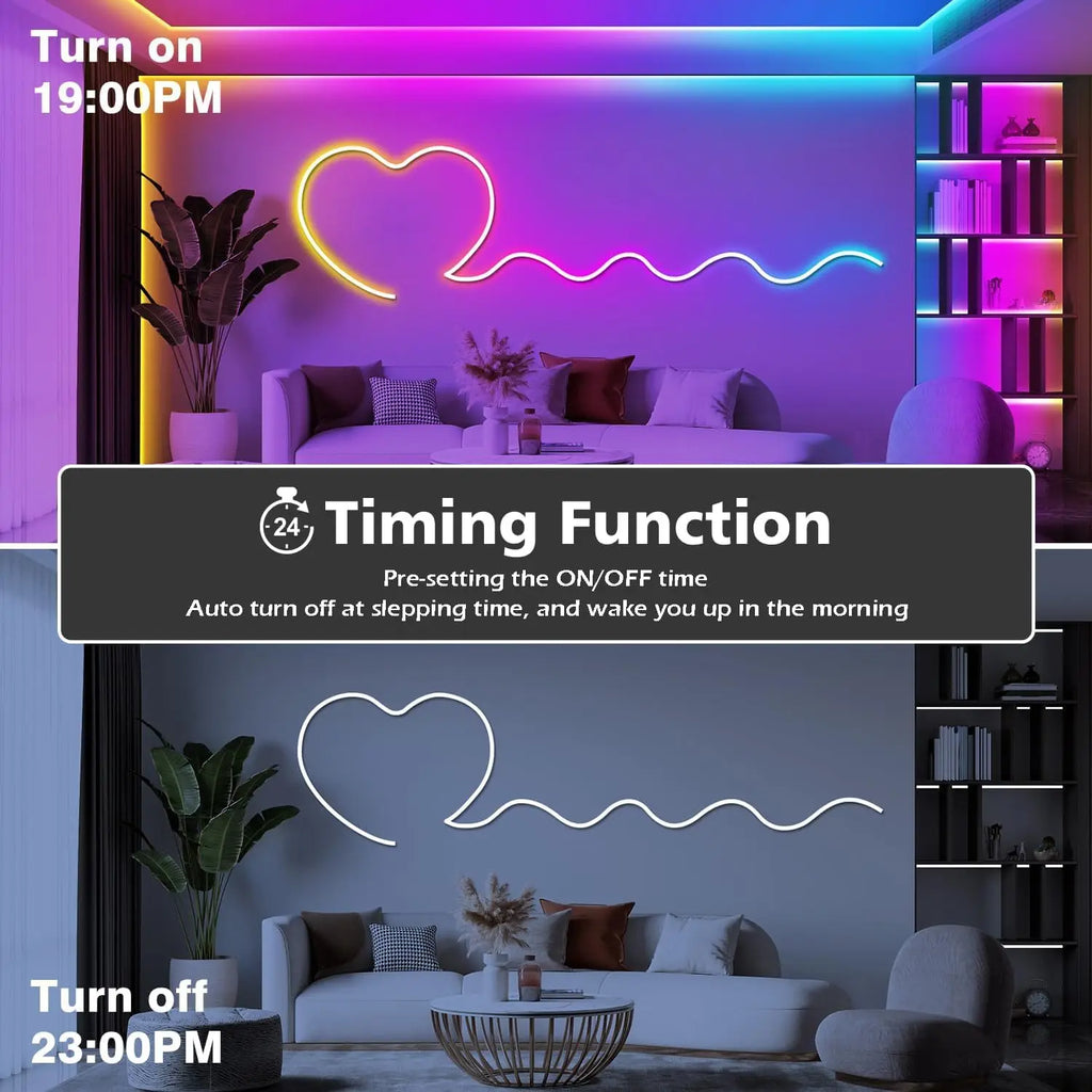 LED Neon Rope Lights with App/Remote Control, 24V Music Sync Waterproof Flexible DIY Design RGB Strip Lights for Bedroom Party