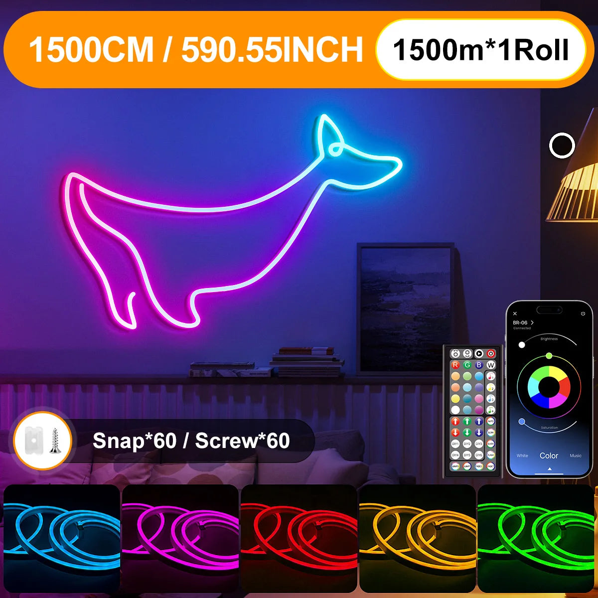LED Neon Rope Lights with App/Remote Control, 24V Music Sync Waterproof Flexible DIY Design RGB Strip Lights for Bedroom Party