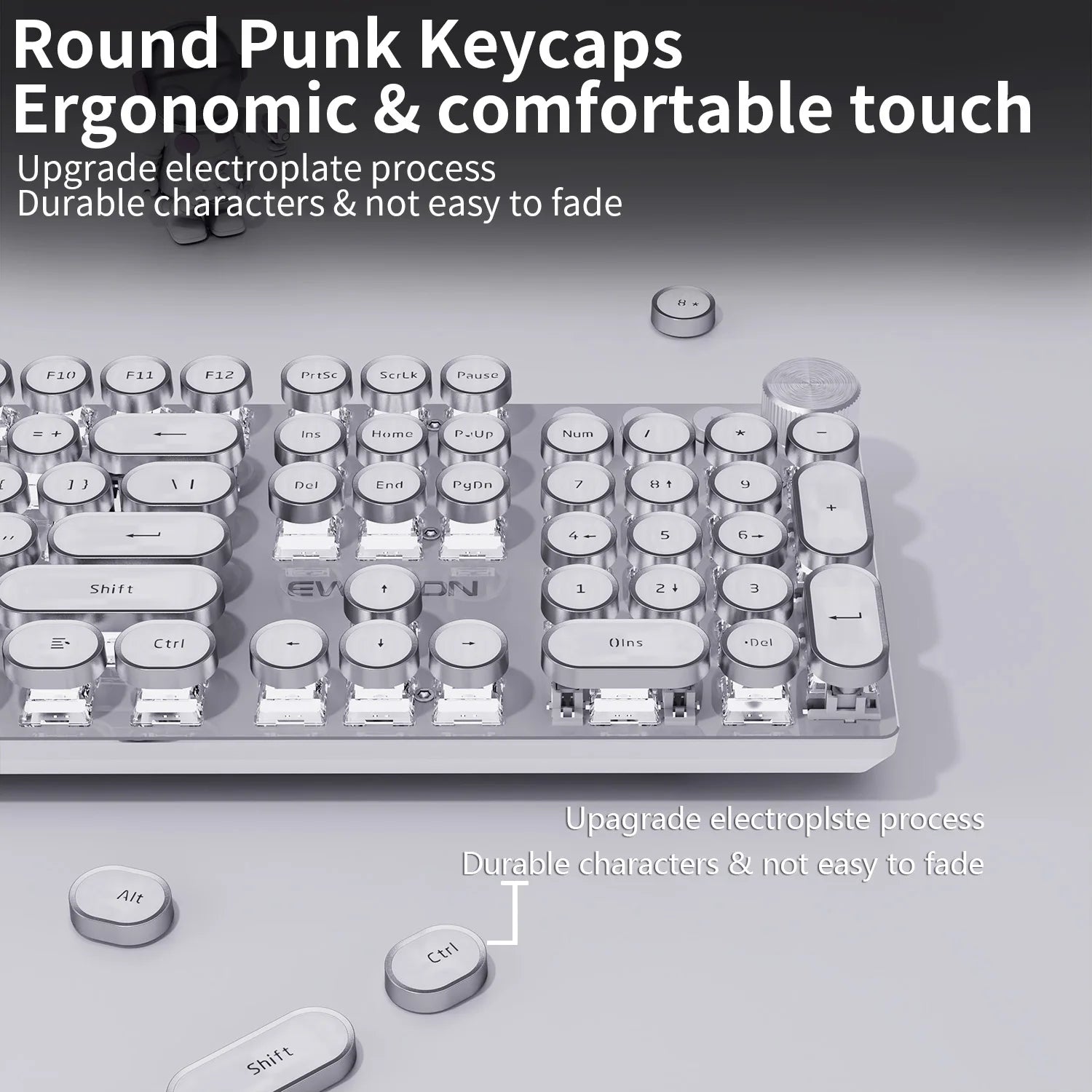 EWEADN V20 Mechanische Gaming-Tastatur – Retro Typewriter Design mit 104 Rundtasten & Weißer LED-Hintergrundbeleuchtung
