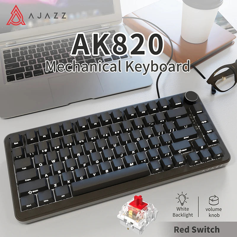 AJAZZ AK820PRO Mechanische Tastatur – 75% Layout, Dreifachmodus (2.4G / Bluetooth / Kabel), PBT-Keycaps, Hot-Swap & Gasket-Mount-Design