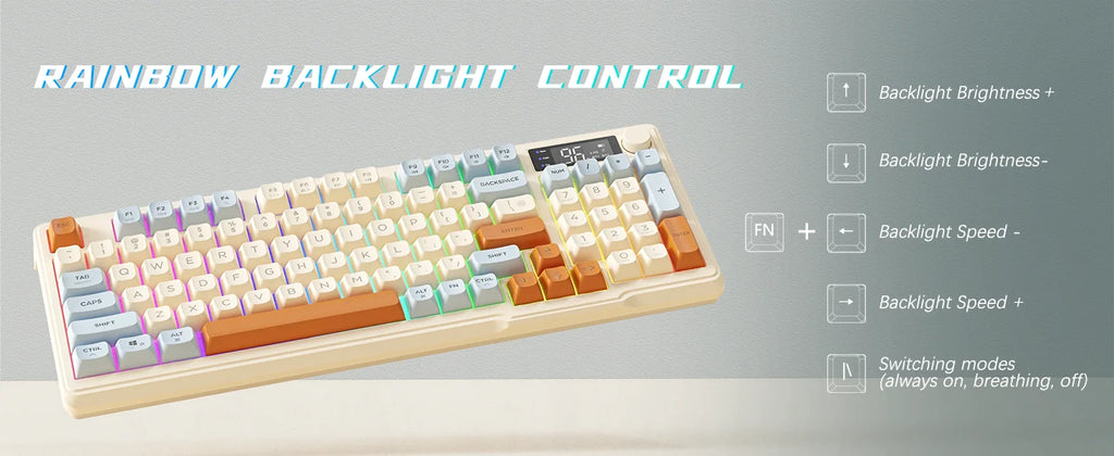 ZIYOU LANG Kabellose Gaming-Tastatur – Mit Display & Multifunktions-Drehknopf, Bluetooth/2.4 GHz, Leise Membrantasten & 3000 mAh Akku