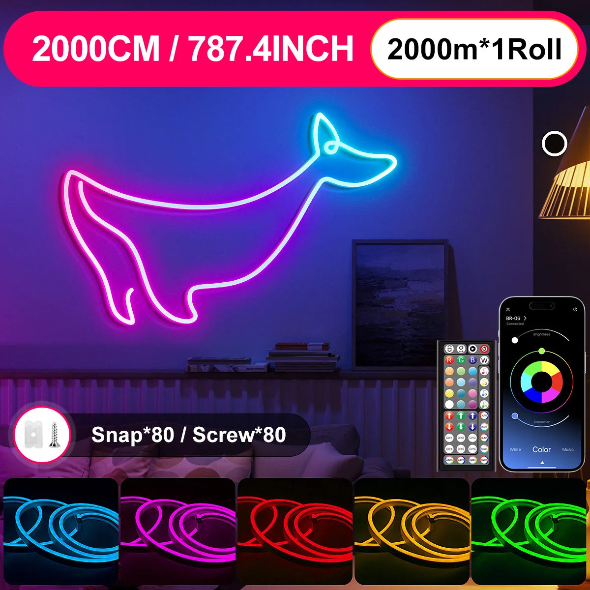 LED Neon Rope Lights with App/Remote Control, 24V Music Sync Waterproof Flexible DIY Design RGB Strip Lights for Bedroom Party
