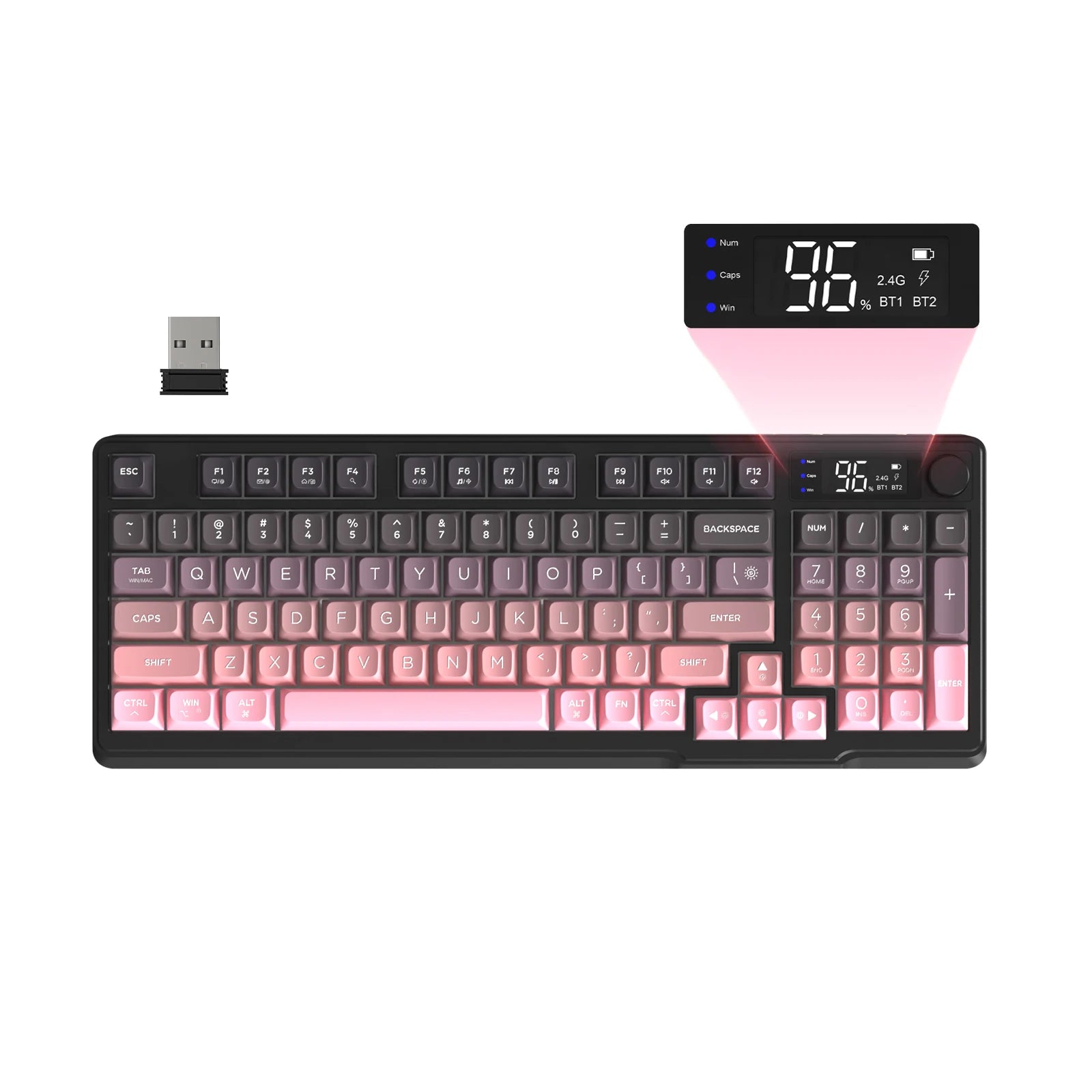 ZIYOU LANG Kabellose Gaming-Tastatur – Mit Display & Multifunktions-Drehknopf, Bluetooth/2.4 GHz, Leise Membrantasten & 3000 mAh Akku