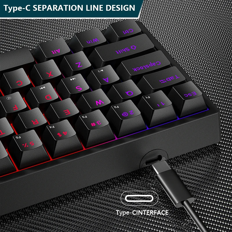 K620 Mini Mechanische Gaming-Tastatur – 60 % Layout, 61 Tasten, RGB, Hot-Swap & PBT-Keycaps, USB-C Kabelanschluss
