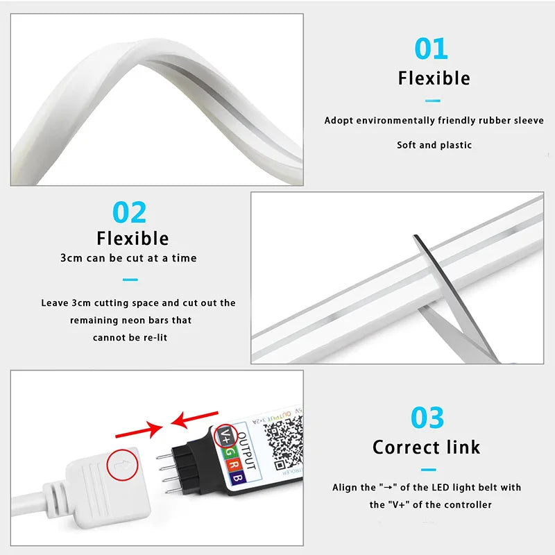 Smart RGB Neon LED Streifen – Wasserdichtes USB Lichtband 1–5 m, Tuya App & Fernbedienung, Flexibles DIY Design für Neon Dekoration & Beleuchtung
